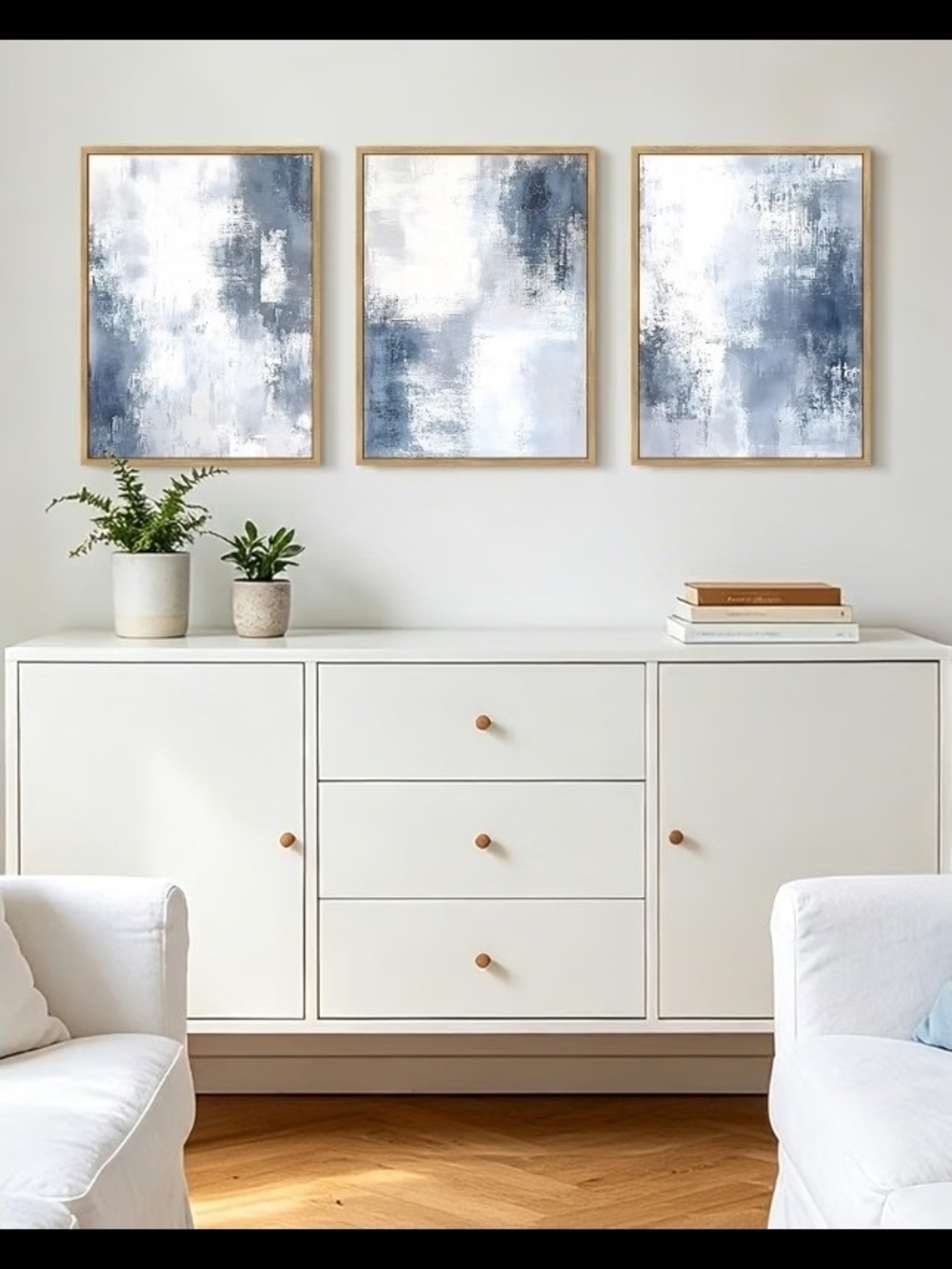 Abstract Blue & White Triptych Wall Art - Brand - Picture 7 of 10